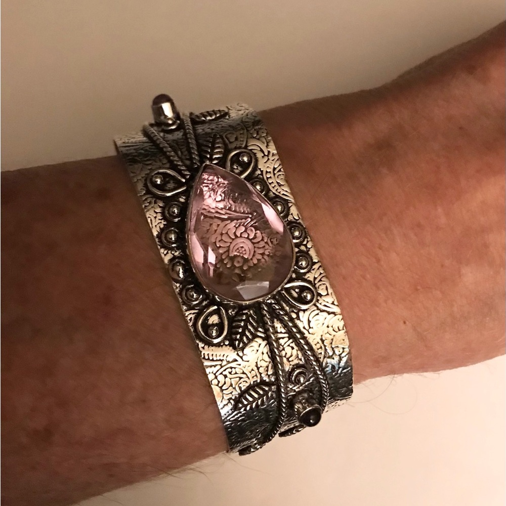 Kunzite Stamped Solid 925 Sterling Silver Cuff Bracelet